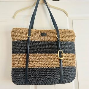 Lauren navy and khaki summer tote. NWOT. Pristine. See pix for measurements.